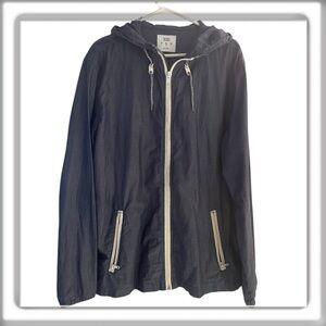 Bershka Menswear Lightweight Windbreaker Hooded Jacket Pockets Blue Size Large